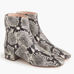 snake print leather ankle boot